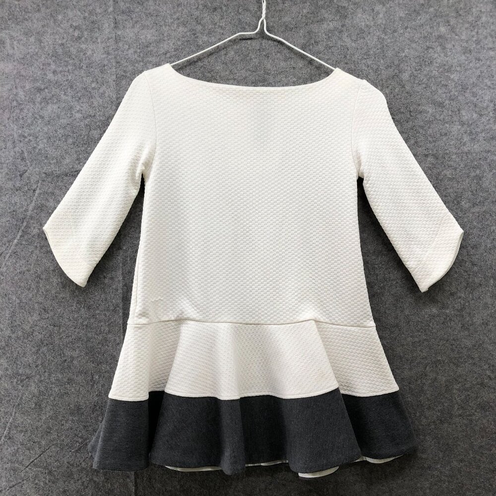 A.Bird Girls Size 6 Dress Boat Neck White Gray 3/4 Sleeve Tiered Formal Party